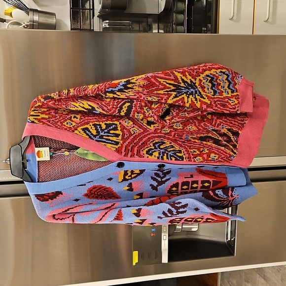 💕FARM RIO💕 Mixed Prints Cardigan  ~ Blue Tropical Magic + Tropical Stripes NWT - Picture 9 of 16